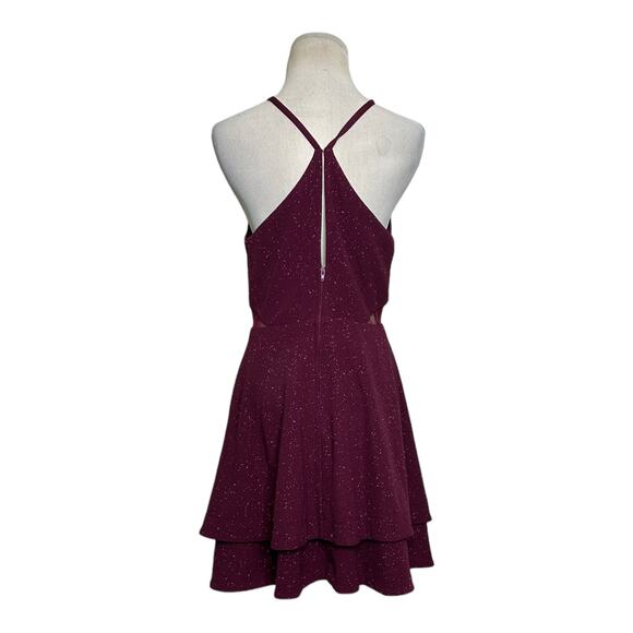 Speechless shimmery red Y neck layered skirt mini dress size M - Picture 12 of 16